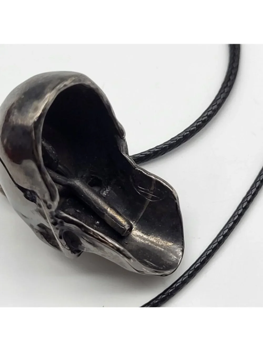 Gunmetal Gray Skull Crystal eyes Bell Pendant Biker Goth Halloween USA Made